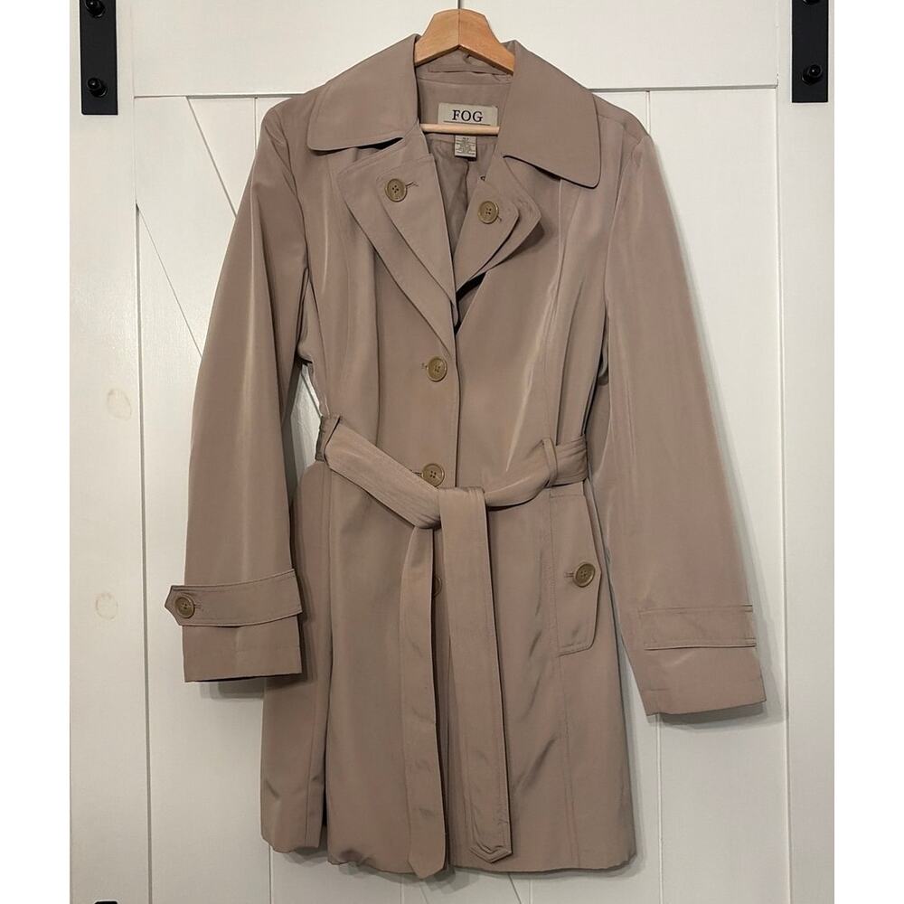 FOG by London Fog Tan Double-Breasted Spring Trench Coat Womens Large Belted